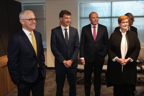 Malcolm Turnbull, Angus Taylor, Peter Dutton and Marise Payne in Canberra in 2018