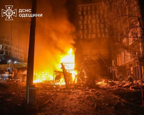A view shows the site of apartment buildings hit by a Russian drone strike, amid Russia’s attack on Ukraine, in Odesa, Ukraine.