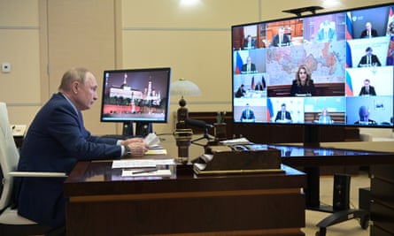 Vladimir Putin attending a cabinet meeting at the Novo-Ogaryovo residence outside Moscow, January 2022