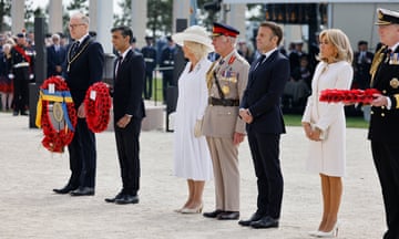 Britain's King Charles III, Queen Camilla, France's president Emmanuel Macron, his wife Brigitte Macron and Britain's prime minister Rishi Sunak