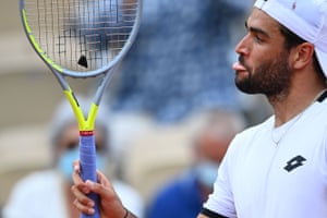 Matteo Berrettini celebrates after beating Federico Coria.