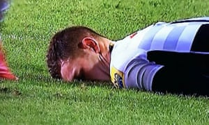 George North lies prone after a Leicester tackle in December