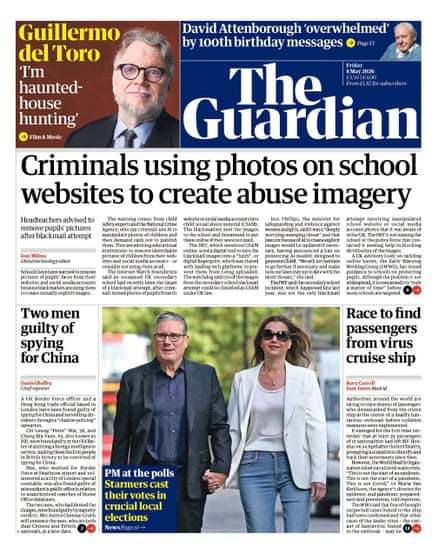 Guardian front page 8 May 2026
