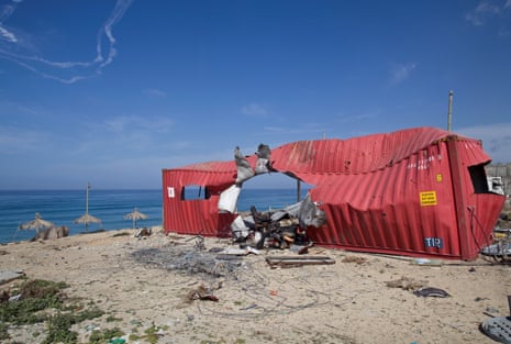 Gaza Beach, 2009. A destroyed container, probably used as a Palestinian police station