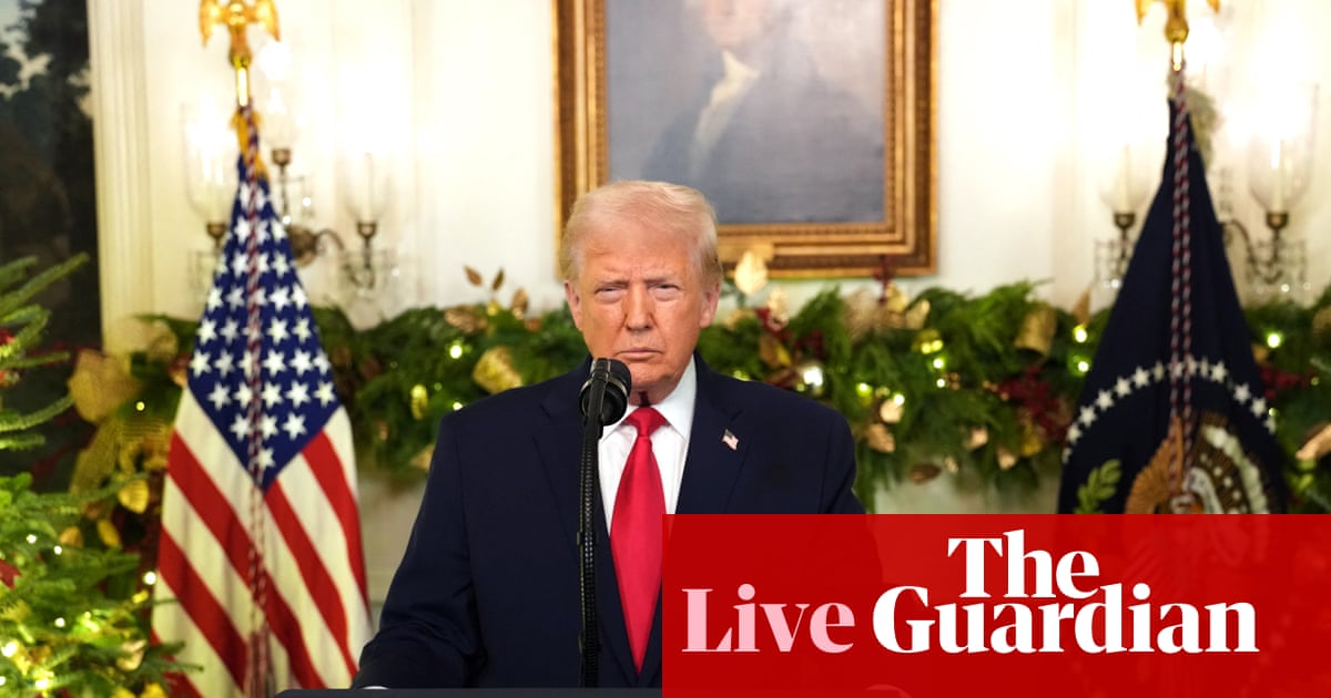 US military says it carried out lethal strike on vessel in Pacific, killing four, as Trump addresses country – as it happened