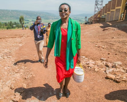 Victoire Ingabire walks outside the Nyarugenge prison after being released on 15 September 2018.