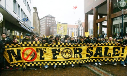 Fans demonstrate on Friedensplatz in Dortmund before Borussia Dortmund’s game against Bochum in February 2005.