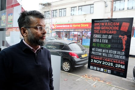 Abul Lase has alongside a poster for the pro-Palestine rally in the window of his accountancy firm.