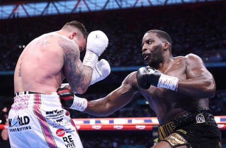 Lawrence Okolie punches Kevin Lerena during the final undercard bout at Wembley.