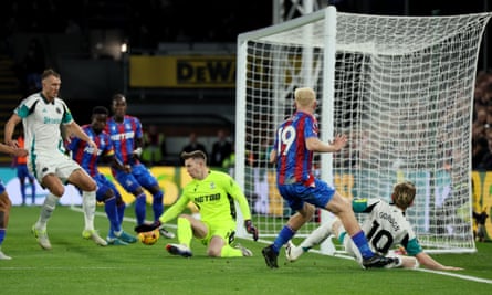 Crystal Palace’s Marc Guéhi puts Newcastle 1-0 up with an own goal