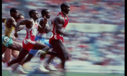 Ben Johnson of Canada leads the field on his way to taking the 100m semi-final during the 1988 Summer Olympic Games in Seoul, South Korea
