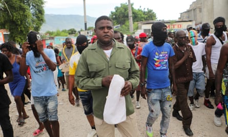 Jimmy ‘Barbecue’ Chérizier leads a march against Ariel Henry in Port-au-Prince