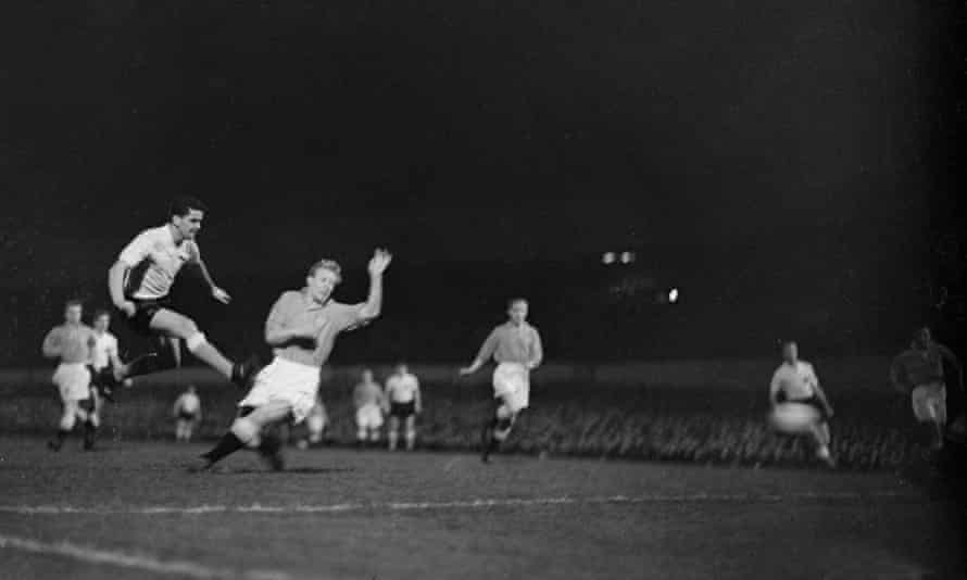 Tommy Taylor scored one of his three goals against Denmark in 1956 at Molyneux.