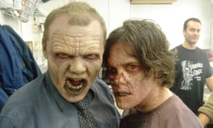 ‘Such a trip’ … Simon Pegg, left, and Edgar Wright preparing to cameo in Romero’s Land of the Dead.