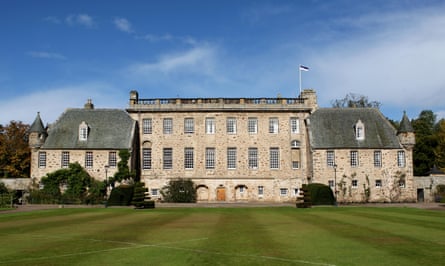 Gordonstoun school in Scotland, a mansion house built in the 17th century, with two smaller wings either side of the main house