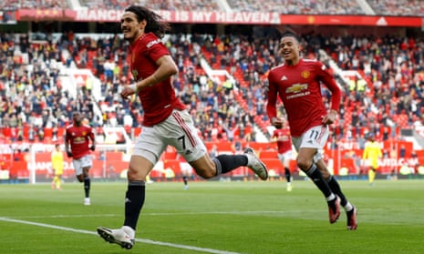Edinson Cavani celebrates his brilliant goal against Fulham at Old Trafford last week. The 34-year-old will be staying at United for another season.