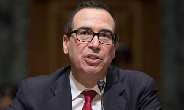  Steven Mnuchin appears before the Senate finance committee hearing on his nomination in Washington on Thursday. Photograph: Michael Reynolds/EPA