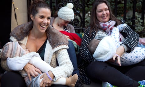 A protest in London in support of breastfeeding in public.
