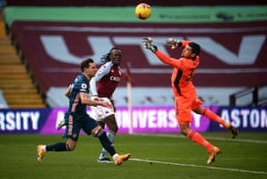 Mat Ryan saves from Aston Villa’s Bertrand Traore.
