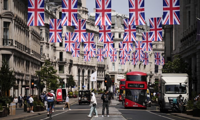 Union flags in Regent Street, part of the crown estate, for the Queen’s platinum jubilee celebrations in the spring.