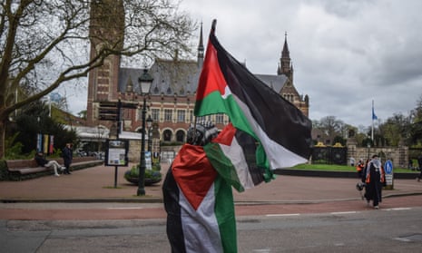 Pro-Palestinian protest outside the international court of justice in The Hague, the Netherlands.