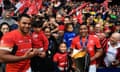 Billy Vunipola and Mako Vunipola celebrate Champions Cup victory in 2017