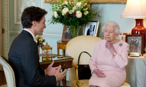 Justin Trudeau meets the queen during a private audience at Buckingham Palace in 2015