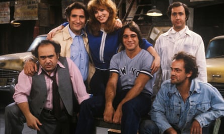 Kaufman, top right, with the cast of hit sitcome Taxi.