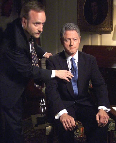 Paul Begala with Bill Clinton in the Map Room of the White House, just before an address to the American people during Clinton’s impeachment drama.