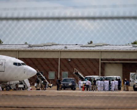 Alexandria ICE detainees at an airport in Alexandria Louisiana.