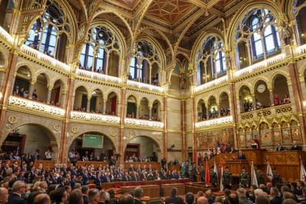 Péter Magyar delivers a speech in parliament