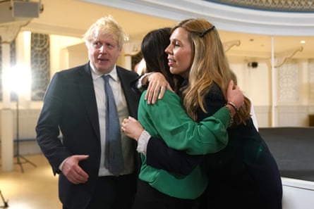 Carrie and Boris Johnson at the launch of a campaign to prevent the release of Robert Brown, the killer of Joanna Simpson, 1 March 2023.