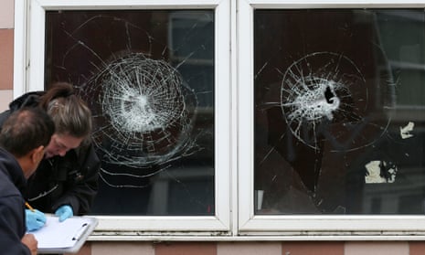 Damaged windows at a mosque on Albert Road in Birmingham