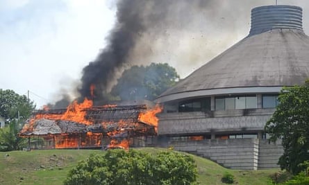 A building next to the parliament building in Honiara was set on fire on Wednesday.