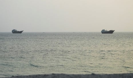Vessels at the strait of Hormuz, as seen from Musandam, Oman.