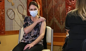 New Zealand Prime Minister Jacinda Ardern receives the first Pfizer Covid vaccine at the Manurewa Vaccination center in Auckland, New Zealand Friday, 18 June 2021.
