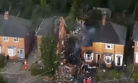 An aerial photograph of the wrecked house.