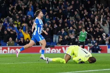 Brighton and Hove Albion's Jack Hinshelwood celebrates scoring his side's second goal.