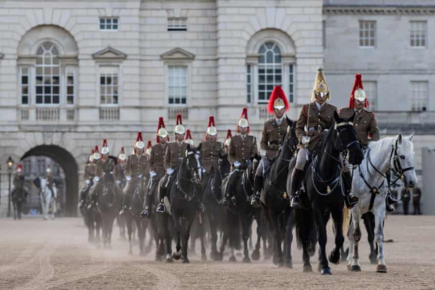 The Household Cavalry rehearsing in Horse Guards Parade this morning ahead of the State Opening of Parliament tomorrow.