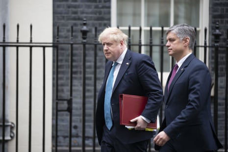 Boris Johnson leaving No 10 ahead of PMQs with Vadym Prystaiko, the Ukrainian ambassador to the UK.