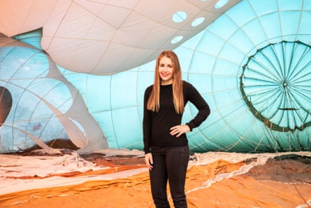 Patricia Piccinini inside the SkyWhale in 2013.
