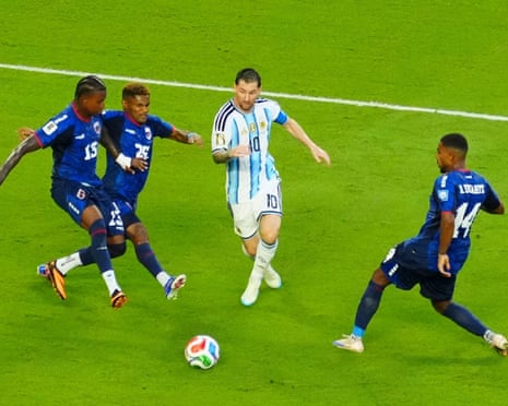 Lionel Messi receives close attention from Cape Verde.