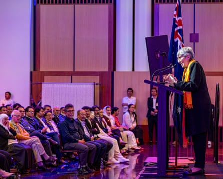 The former Afghanistan vice-president, Sima Samar, speaks at an event in Canberra, Australia in December 2025