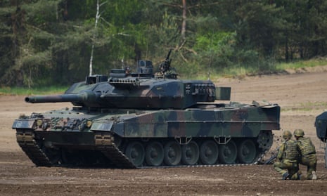 A Leopard 2 A7 main battle tank during a training exercise in Munster, Germany.