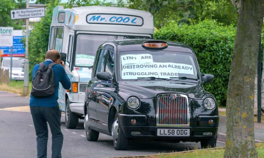 An anti-LTN protest in Oxford takes place in June 2021.