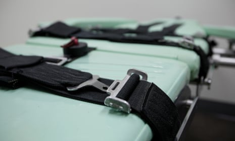 Restraints on a table inside a death chamber