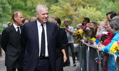 Prince Andrew thanks well-wishers after attending a church service near Balmoral Castle on Saturday.