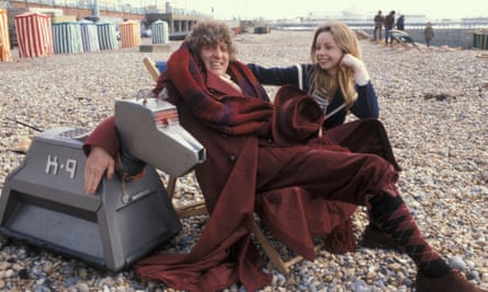 Sea devilry … K9, Tom Baker as the Fourth Doctor and Lalla Ward as Romana.