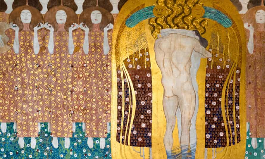 Klimt’s 1902 frieze of an erotic embrace in the Secessionsgebäude.
