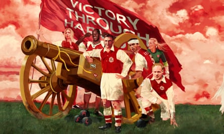 A piece of the new Emirates artwork, which shows former players next to a cannon.